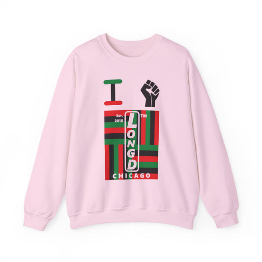 I Fist LongD negative windmill Chicago upright front-back logo crewneck sweatshirt