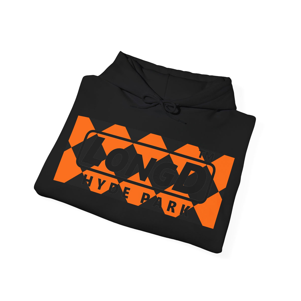 LongD Hyde Park negative argyle logo (Halloween colors) hoodie