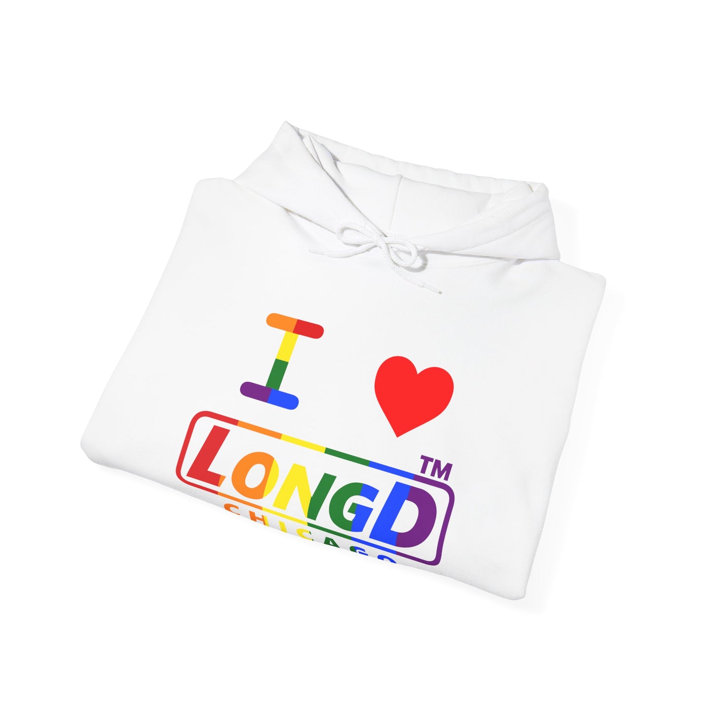 I Luv LongD® positive vertical striped Chicago logo hoodie (Pride colors)