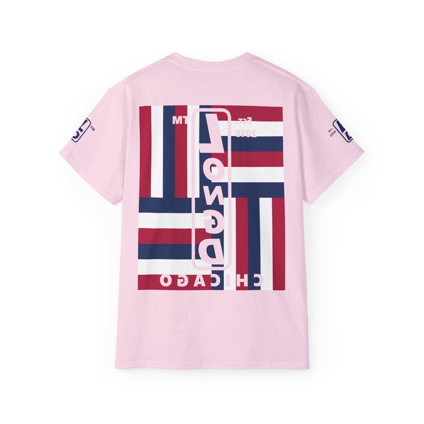 LongD cotton tee negative windmill 4-print Chicago upright logo (Patriotic colors)