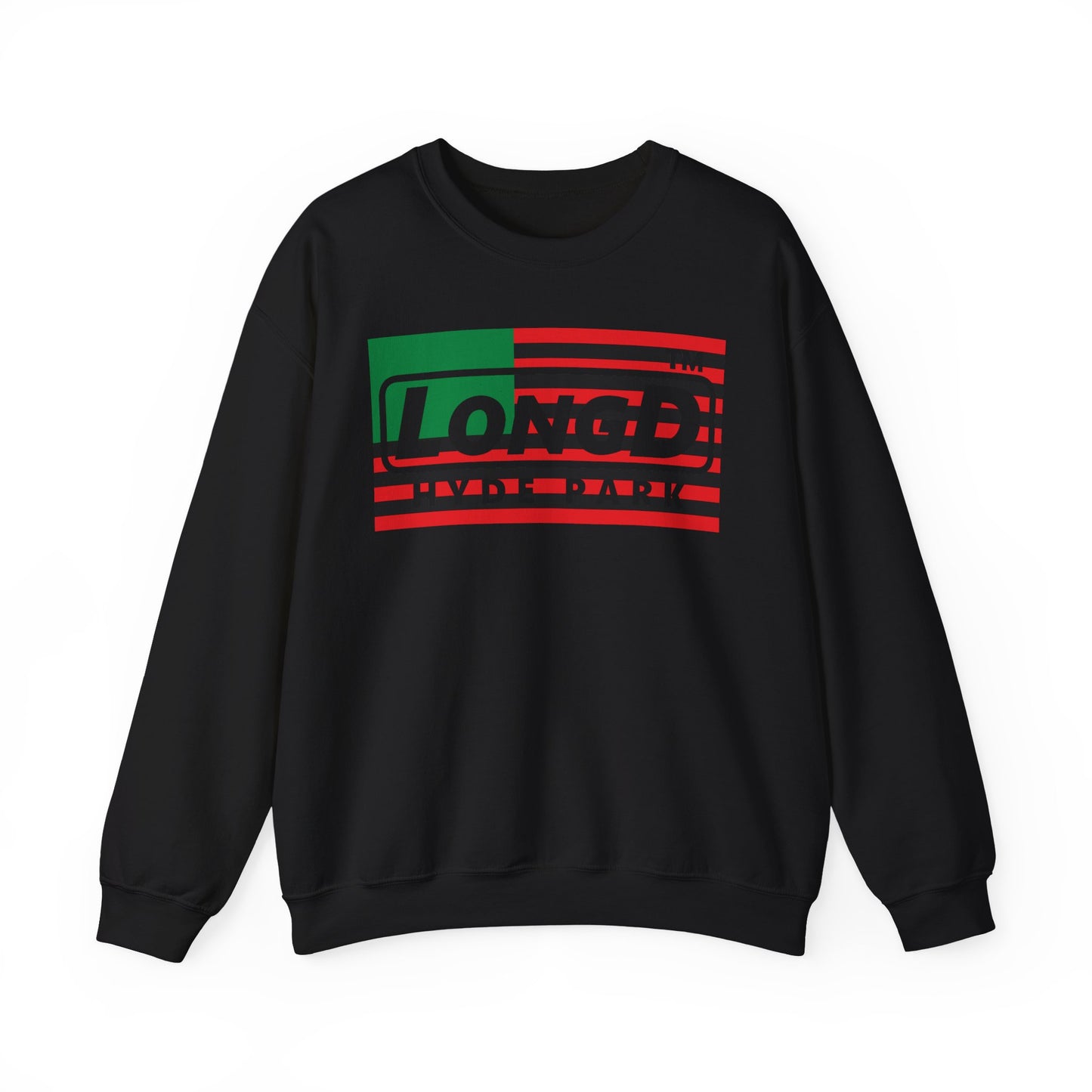 LongD negative flag Hyde Park logo crewneck sweatshirt (Juneteenth colors)