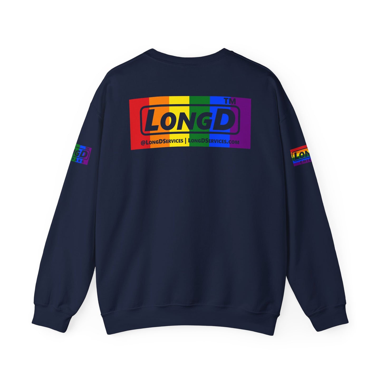LongD official basic 4-print tag logo crewneck sweatshirt with Pride heart
