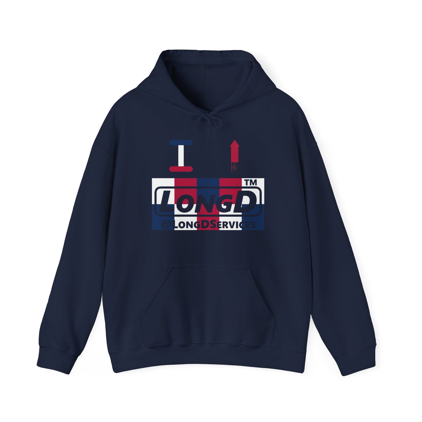 I firecracker LongD® negative 2x5 tag logo hoodie