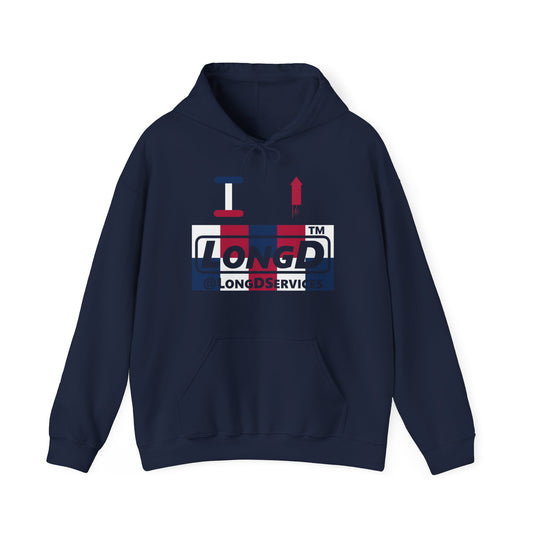 I firecracker LongD® negative 2x5 tag logo hoodie