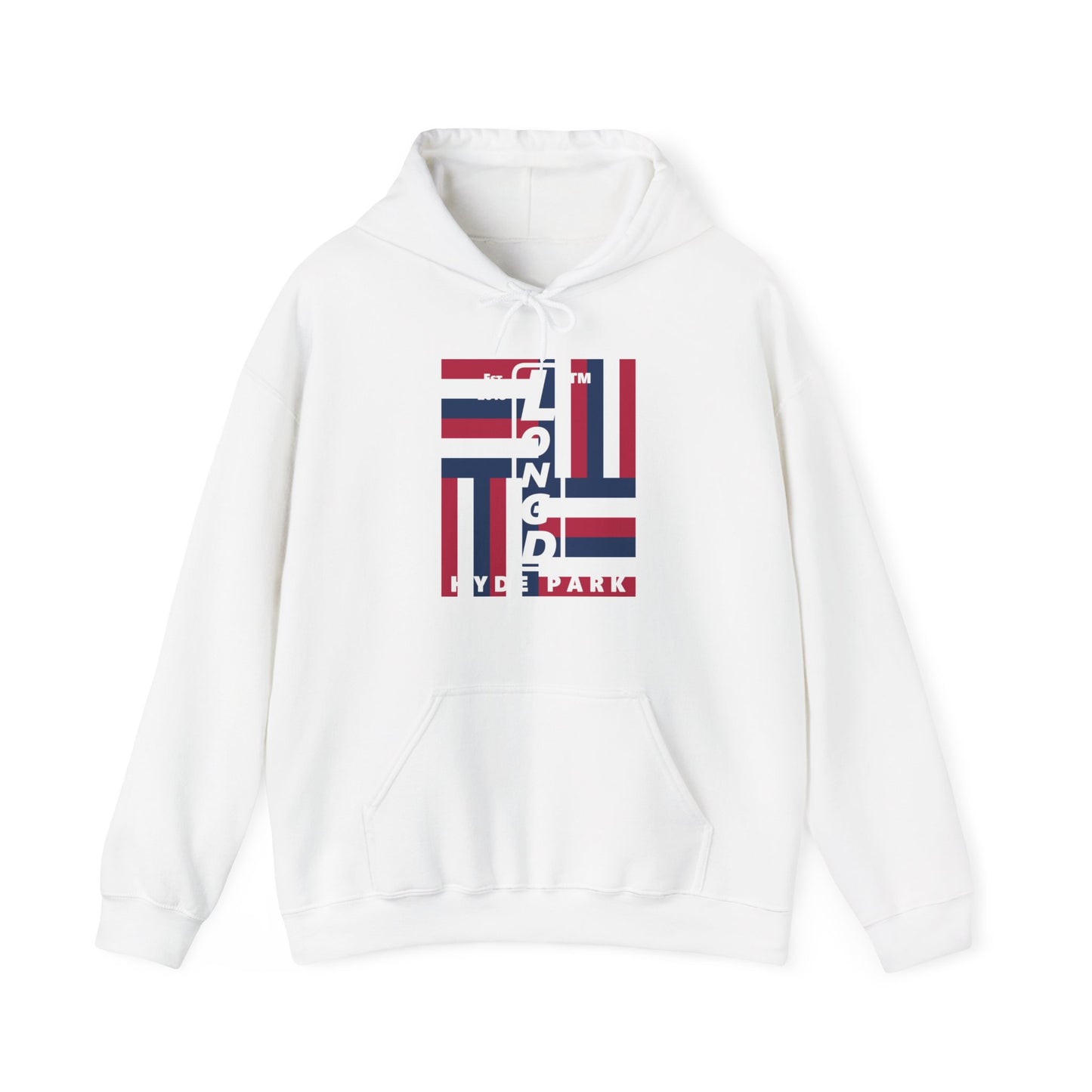 LongD® negative windmill upright Hyde Park logo hoodie (Patriotic colors)