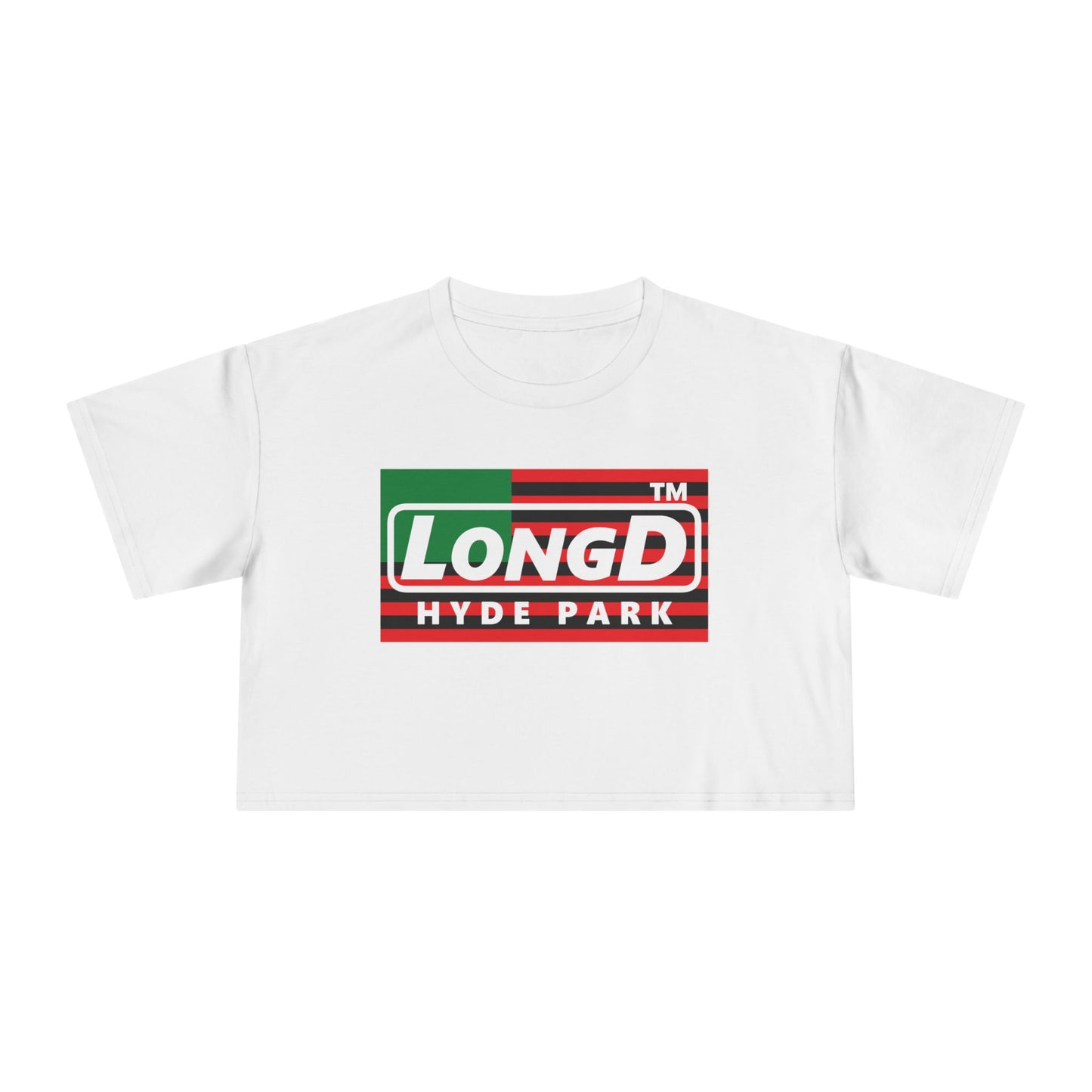 LongD negative flag Hyde Park logo crop tee (Juneteenth colors)