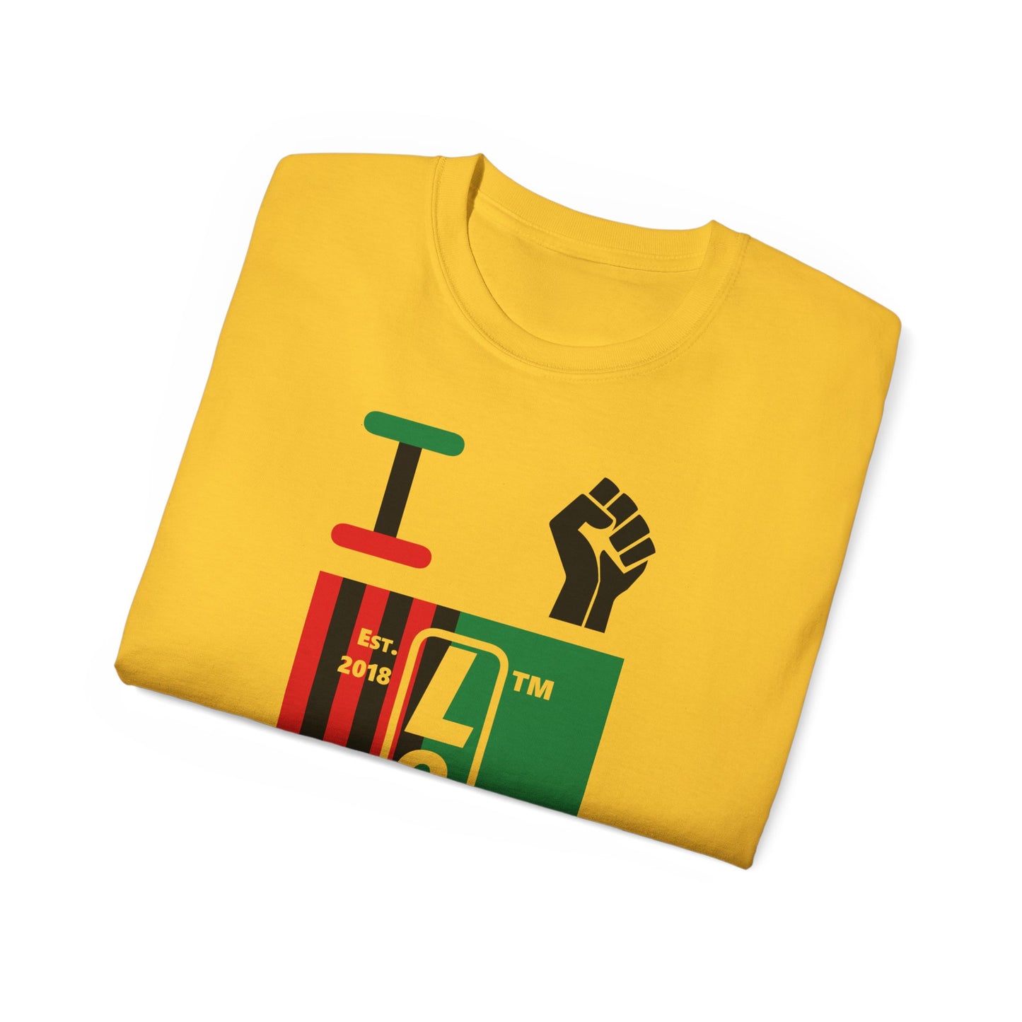 I fist LongD Cotton Tee negative flag Chicago upright logo (Juneteenth colors)
