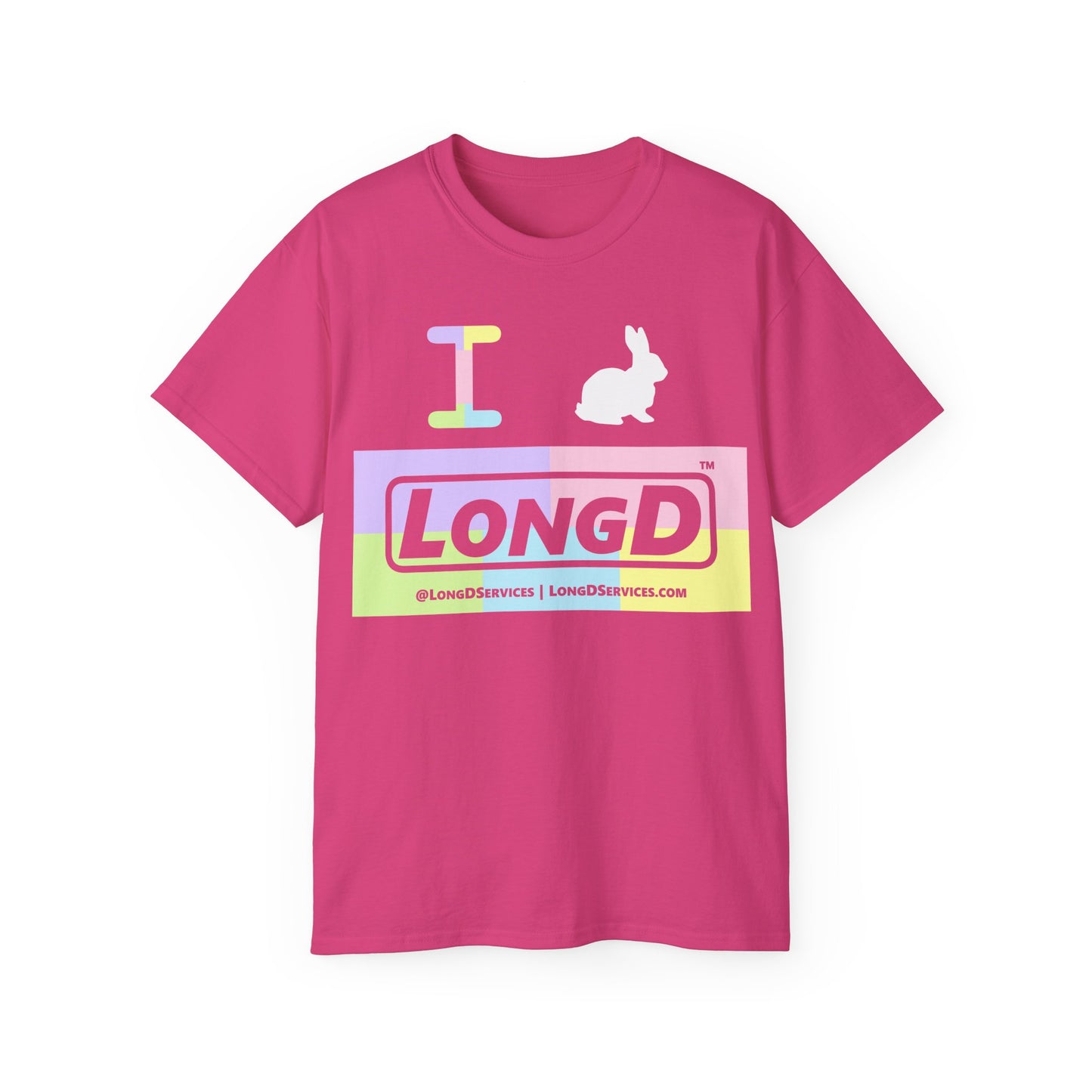 I Bunny LongD® Logo Cotton Tee Easter pastel variety negative text (white Easter Bunny)