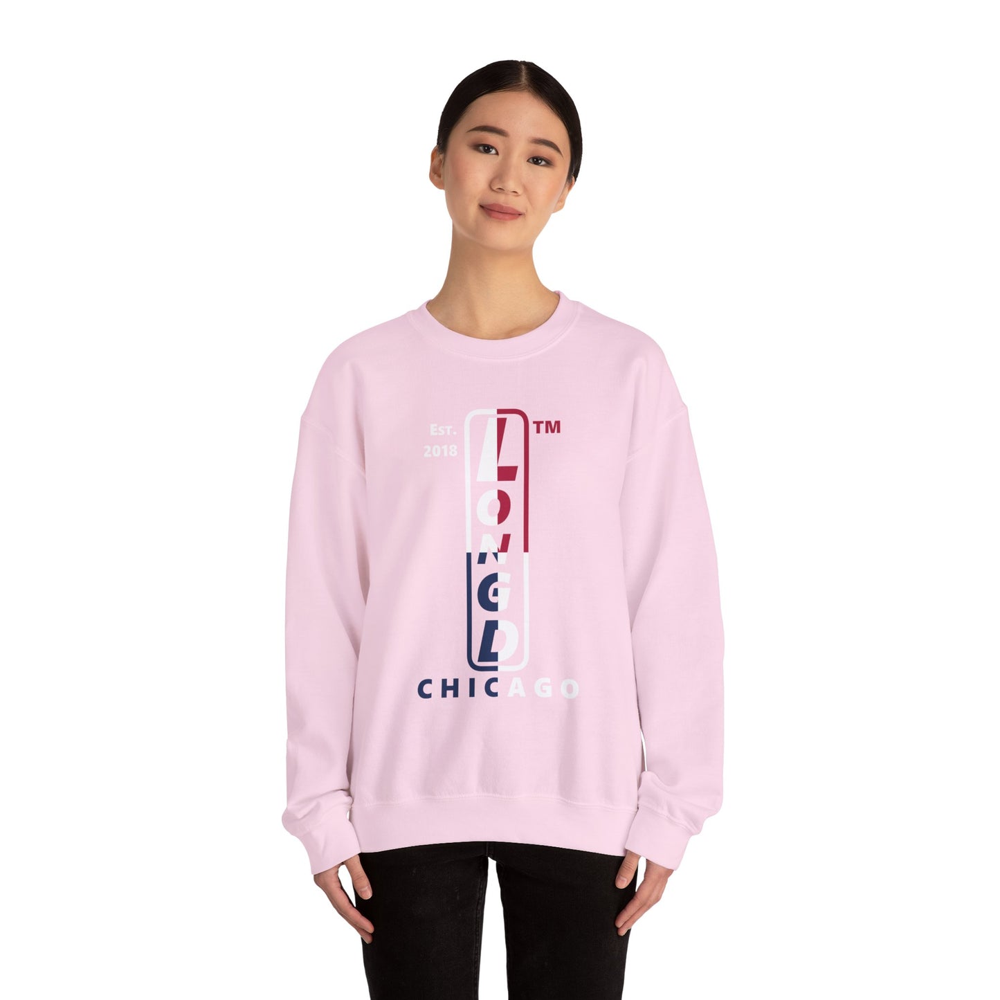 LongD positive quarters Chicago upright logo crewneck sweatshirt (patriotic colors)