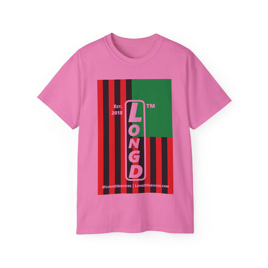 LongD Cotton Tee negative flag tag-domain upright logo (Juneteenth colors)