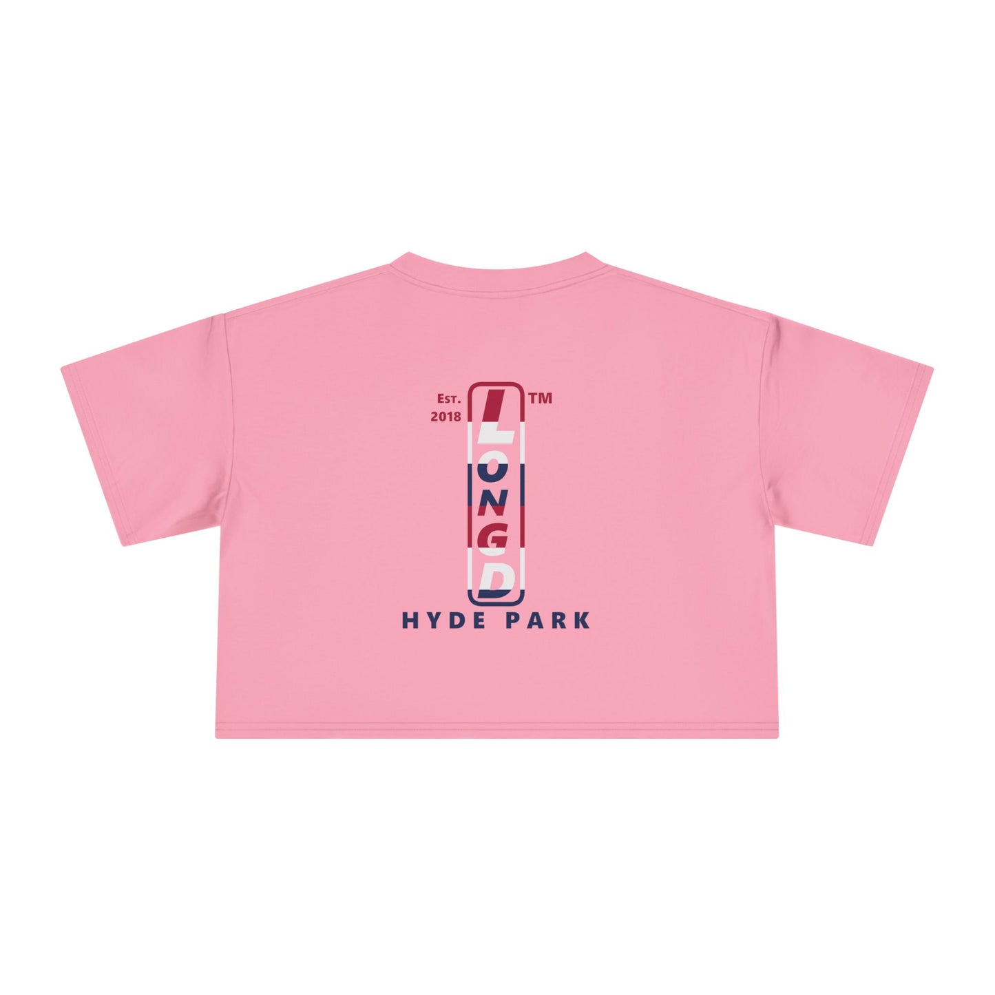 I burst LongD positive horizontal 6-striped single-breasted upright front-back Hyde Park logo crop tee