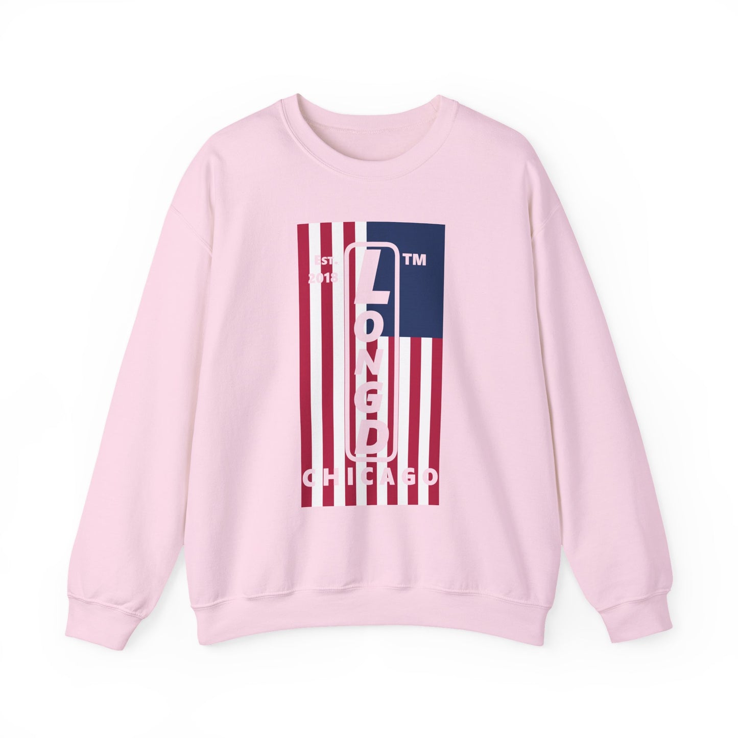 LongD negative flag Chicago logo crewneck sweatshirt (patriotic colors)