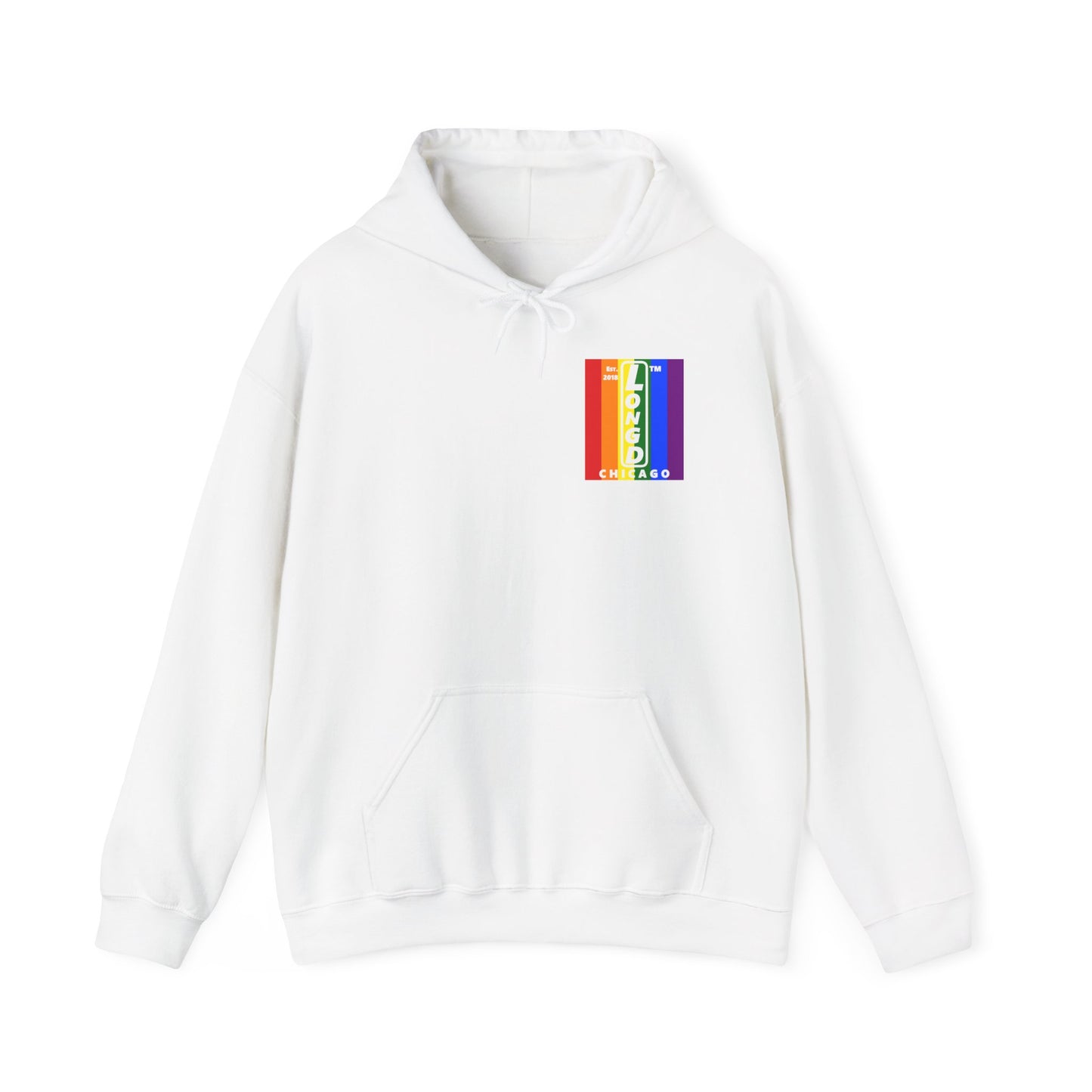 LongD single-breasted negative vertical 6-striped front-back upright Chicago logo hoodie (Pride colors)