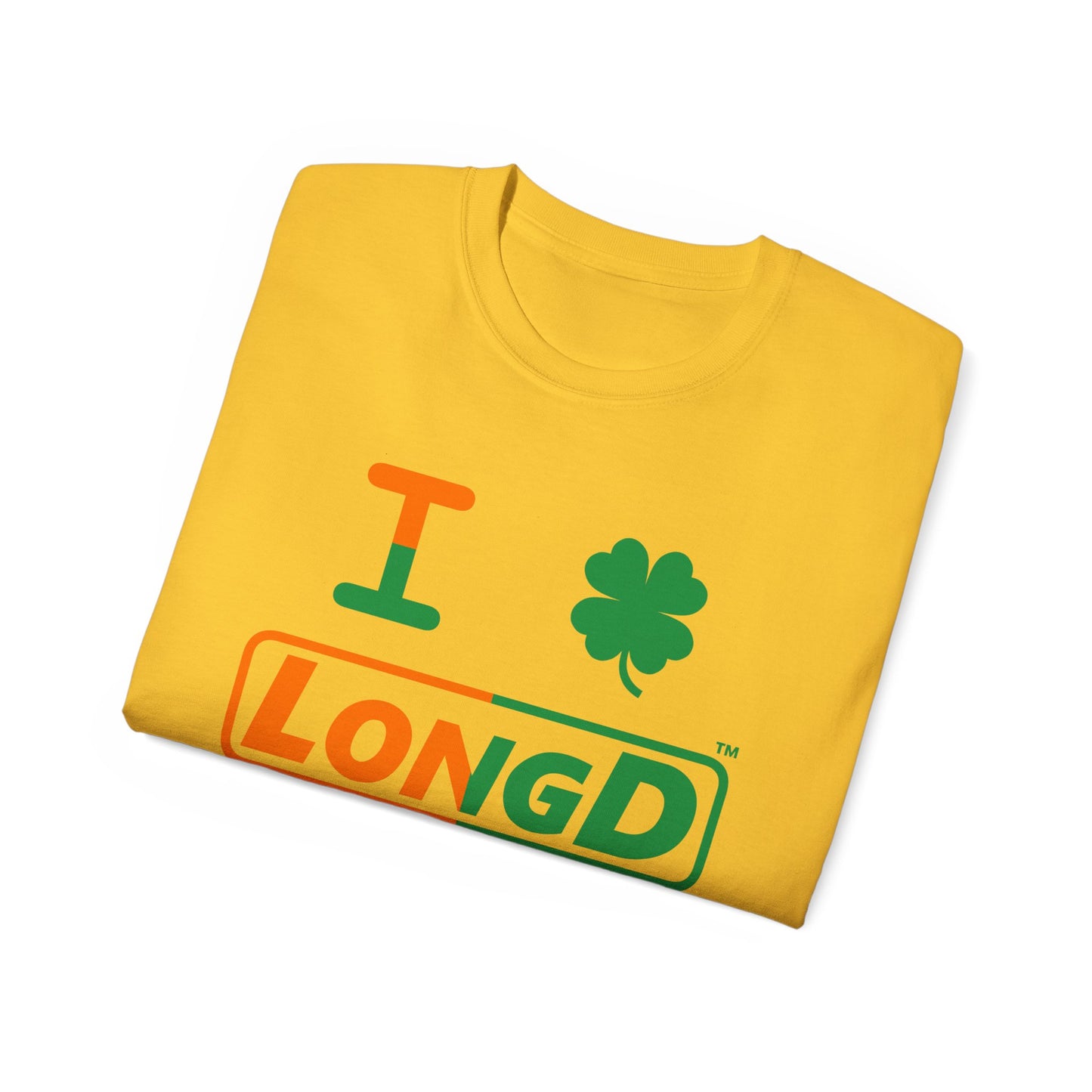 I Clover LongD® Logo Cotton Tee (St. Patrick's Day -Irish Green and Irish Orange right-left split with 4-leaf clover)