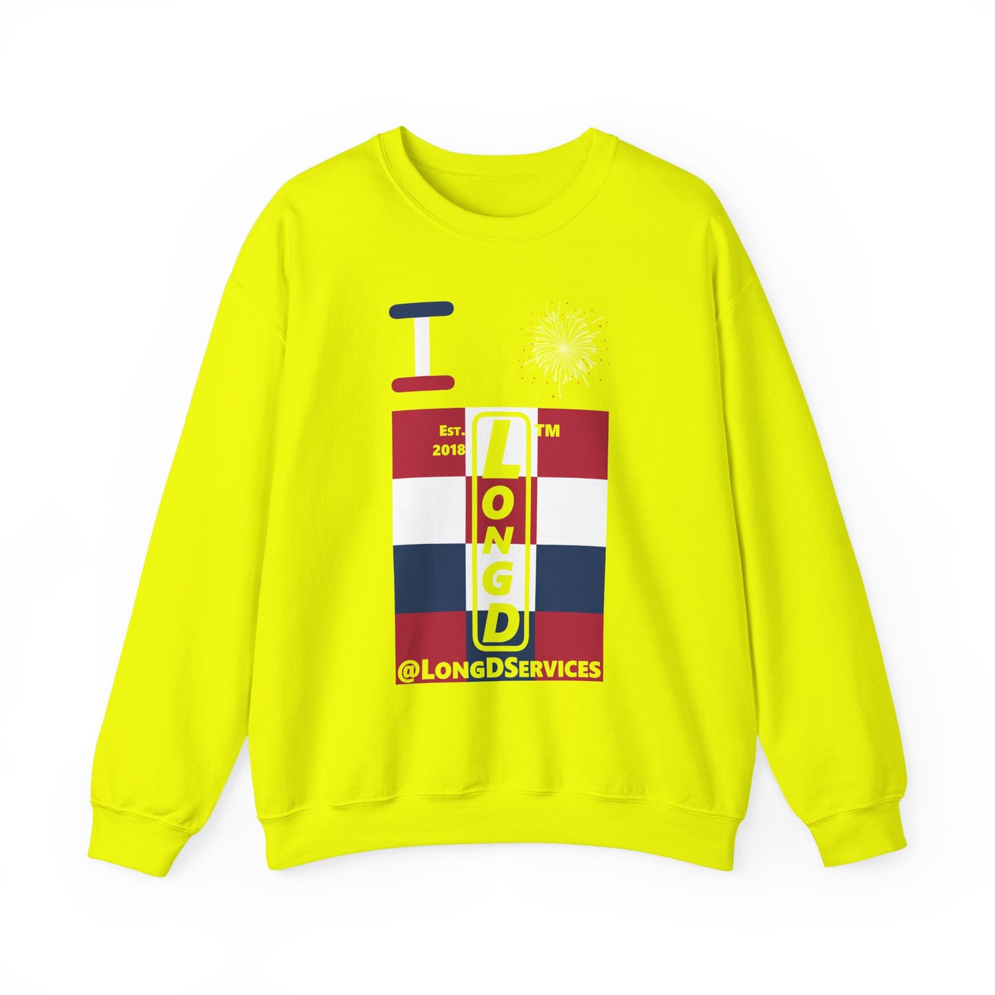 I Burst LongD negative 4x3 tag upright logo crewneck sweatshirt