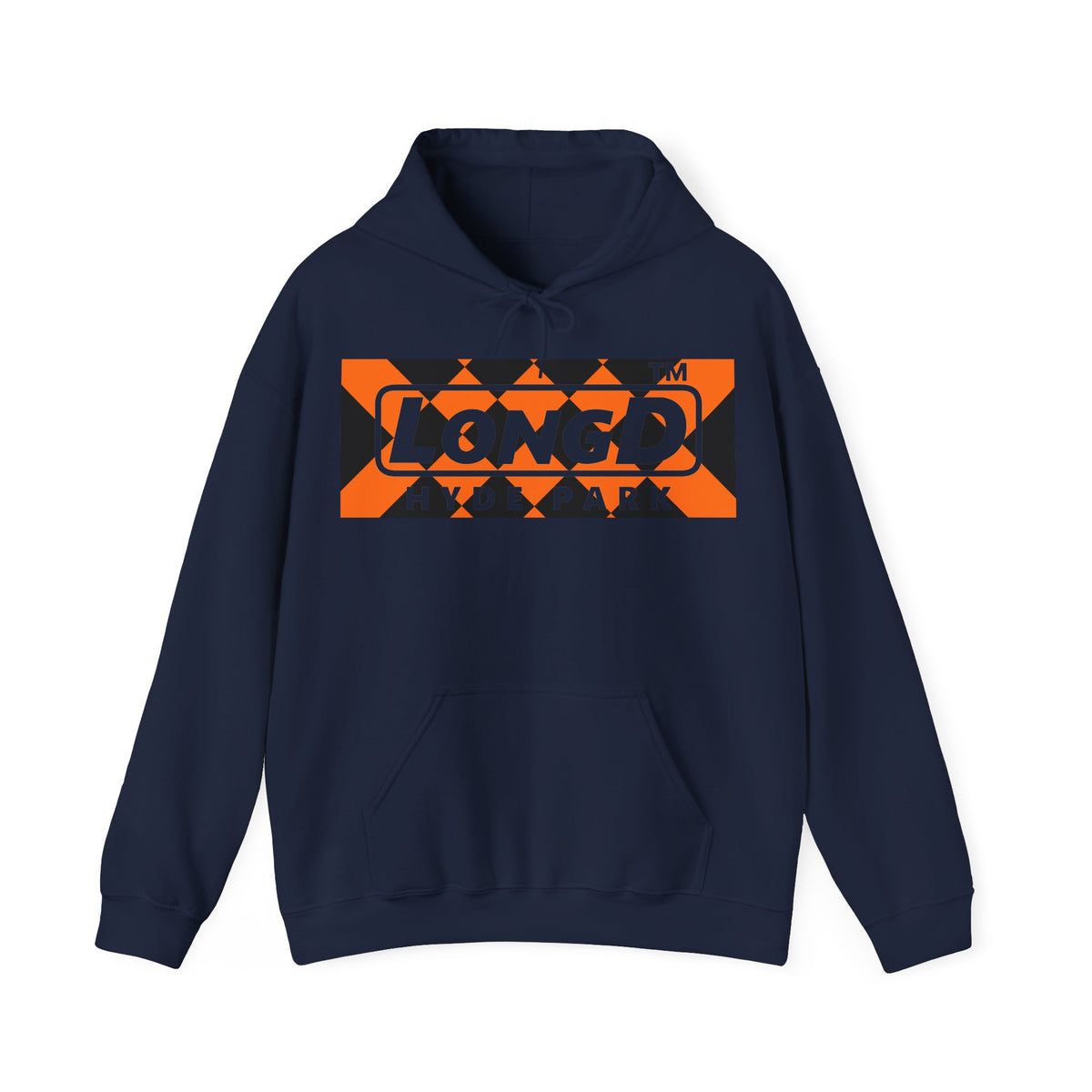 LongD Hyde Park negative stylized argyle logo (Halloween colors) hoodie