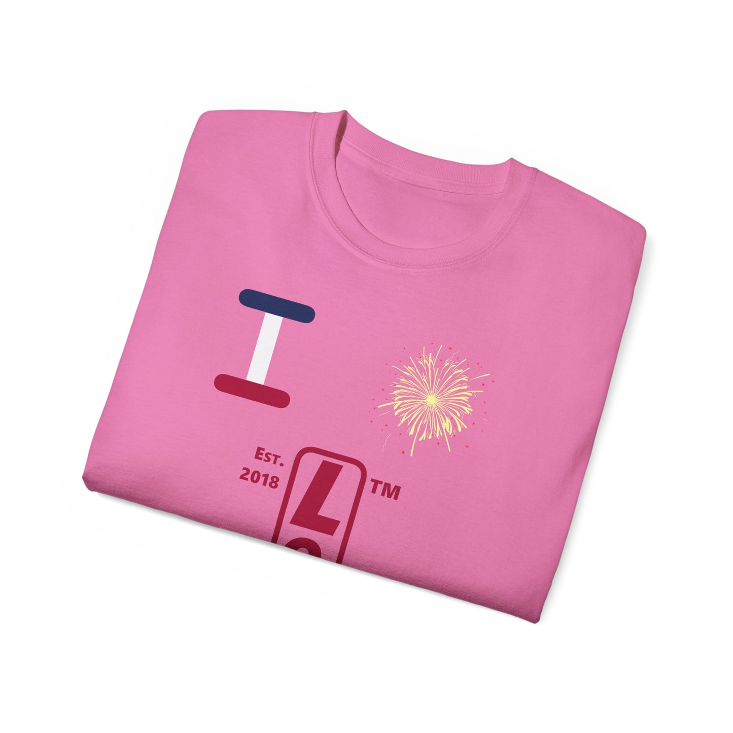 I Burst LongD cotton tee positive horizontal 3-striped Hyde Park upright logo (Patriotic colors)