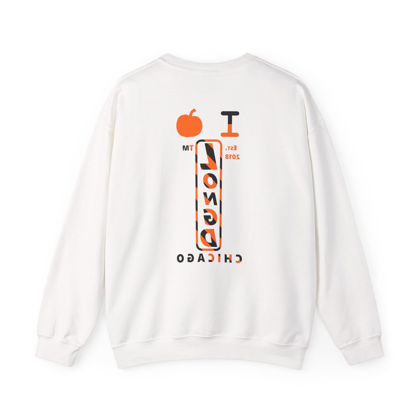I pumpkin LongD Chicago positive upright pixel-weighted 12-striped front-back logo crewneck sweatshirt