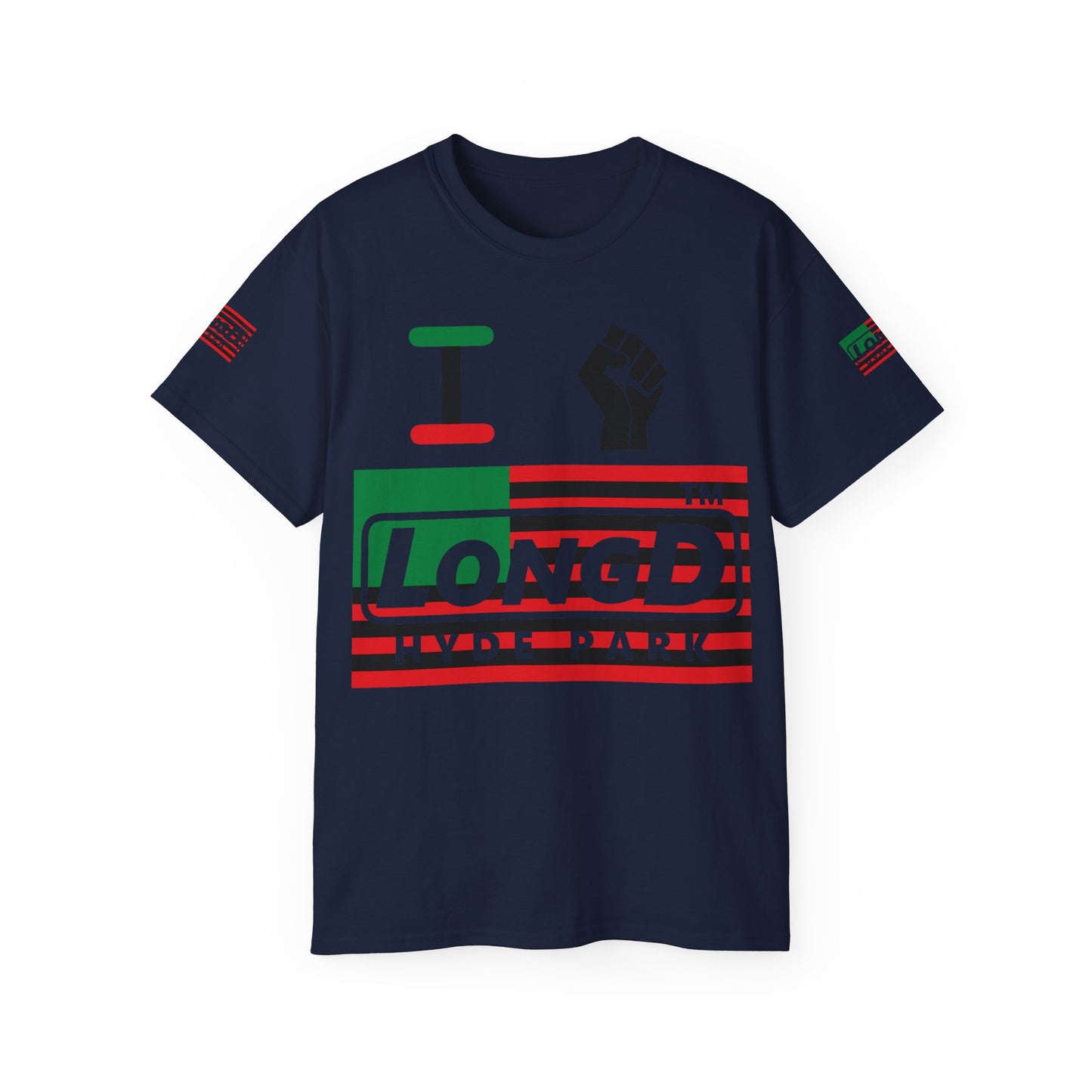 I fist LongD negative flag Hyde Park logo 4-print cotton tee