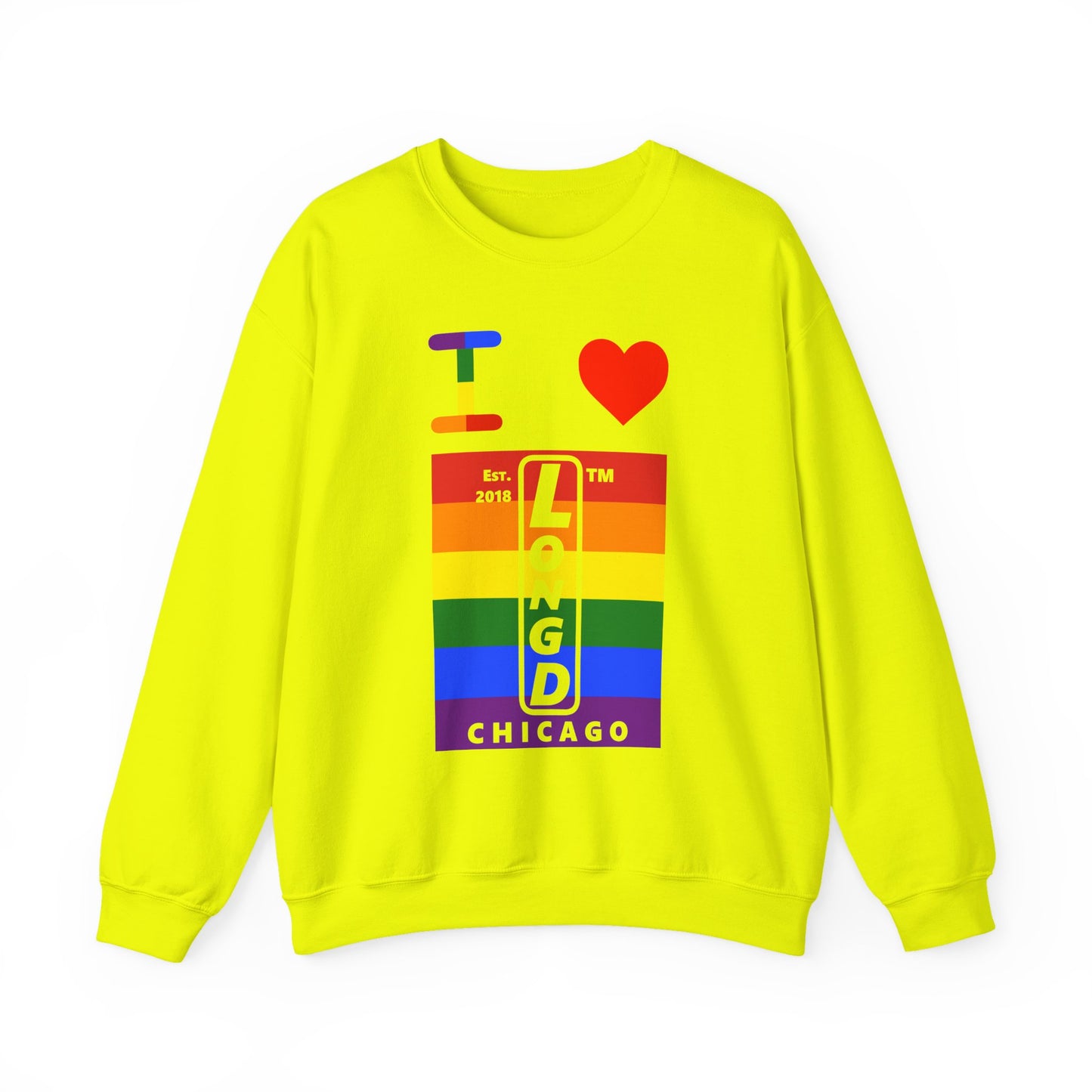 I Luv LongD negative horizontal 6-striped Chicago upright logo crewneck sweatshirt