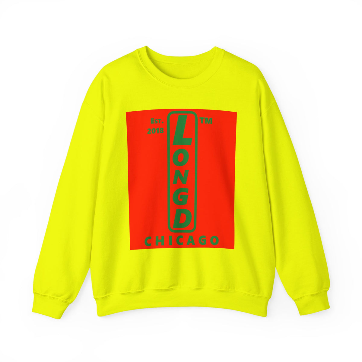 LongD Chicago upright logo positive green on negative red (Xmas colors) crewneck sweatshirt