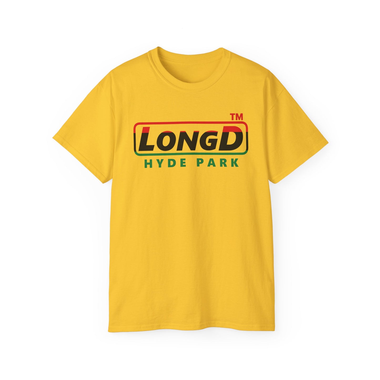 LongD positive horizontal 3-striped Hyde Park logo cotton tee (Juneteenth colors)