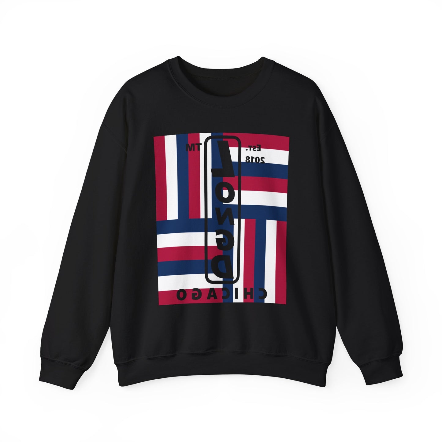 LongD negative rotated windmill Chicago front-back upright logo crewneck sweatshirt (patriotic colors)