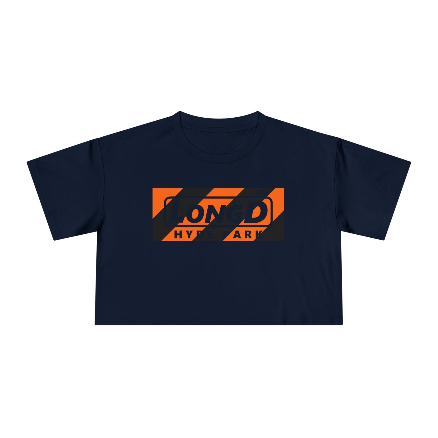 LongD Hyde Park negative diagonal 6-striped front-back logo (Halloween colors) crop tee