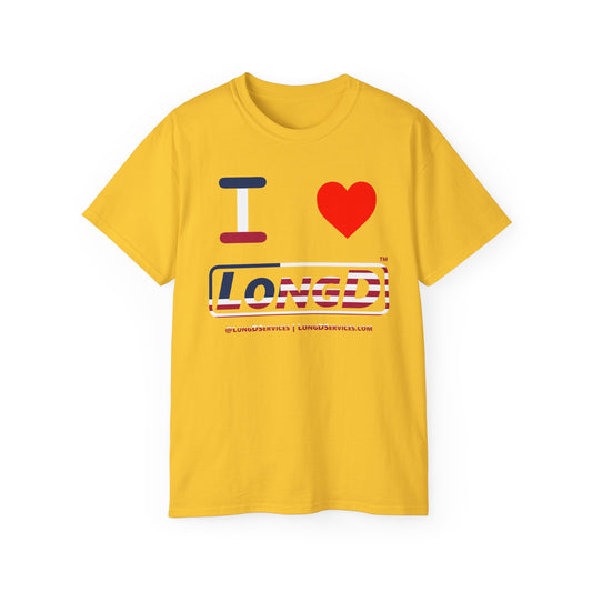 I Luv LongD® Logo Cotton Tee Red, White and Blue positive flag