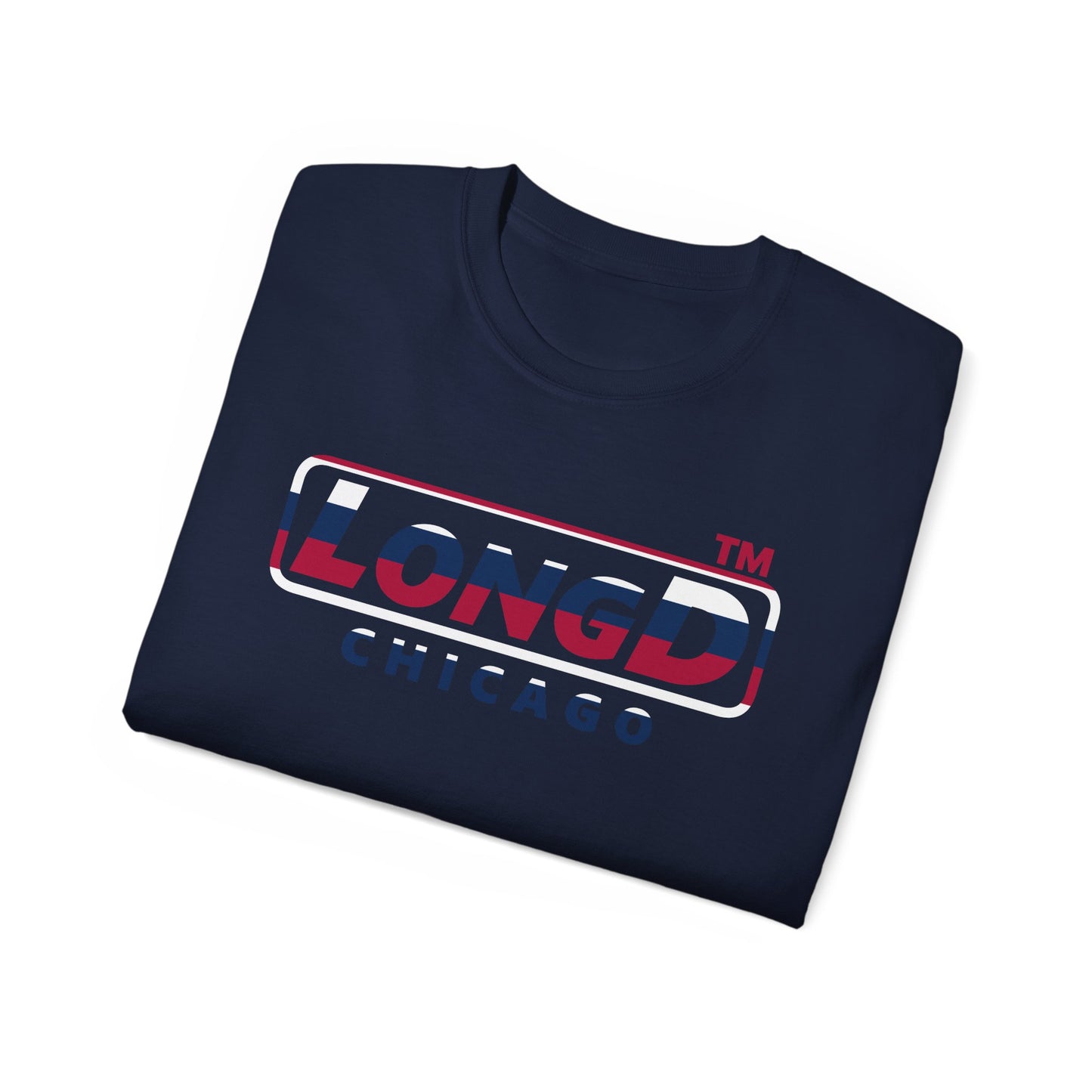 LongD positive horizontal 6-striped Chicago logo cotton tee (patriotic colors)