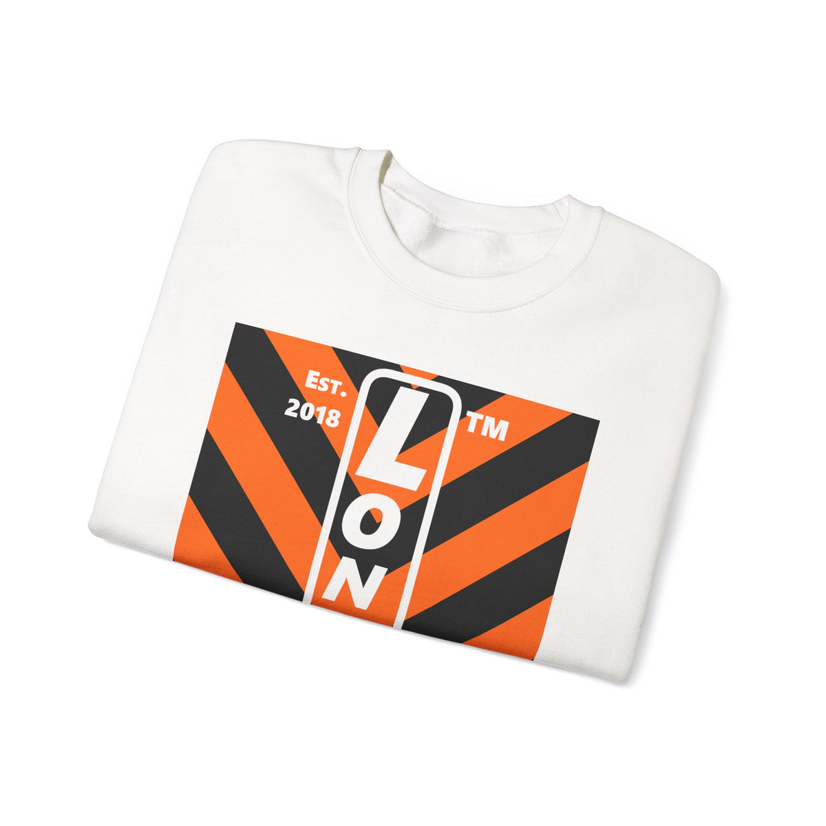 LongD Hyde Park negative upright downward chevron logo (Halloween colors) crewneck sweatshirt