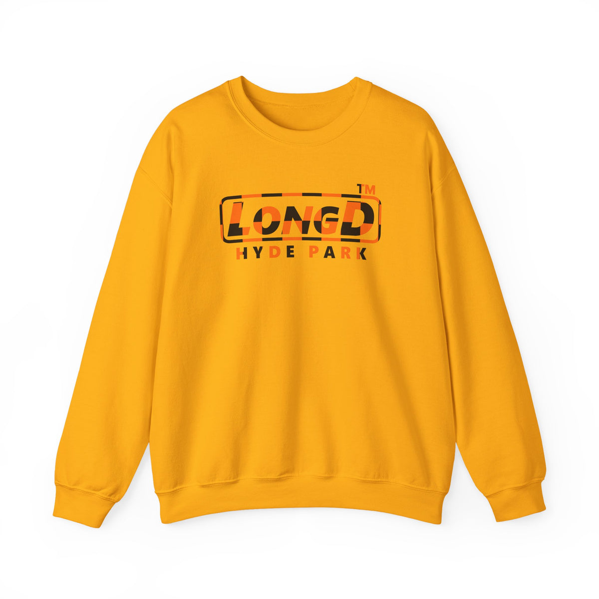 LongD Hyde Park positive checkered logo (Halloween colors) crewneck sweatshirt