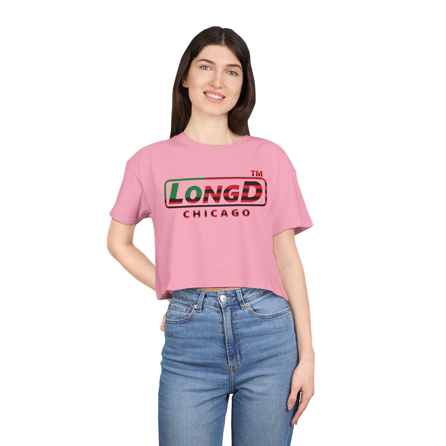 LongD positive flag Chicago logo crop tee (Juneteenth colors)