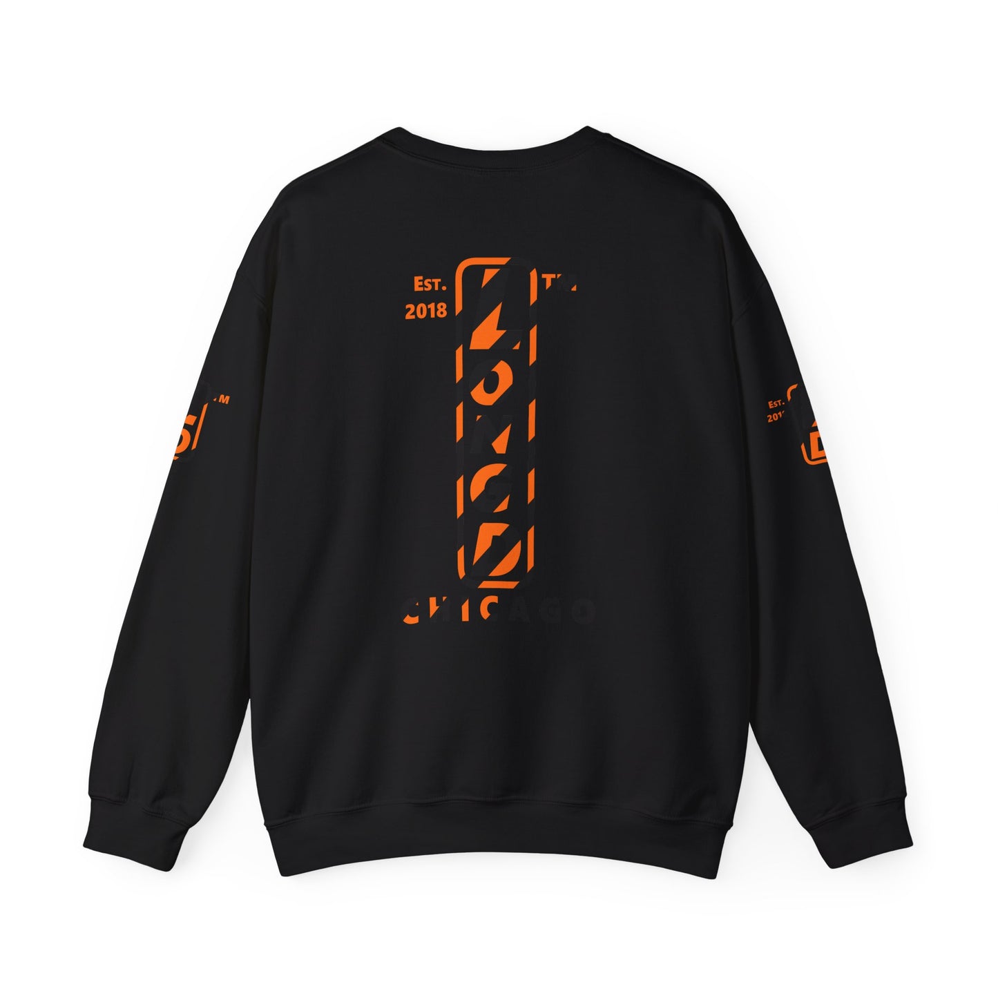 LongD Chicago positive upright pixel-weighted 12-striped 4-print logo (Halloween colors) crewneck sweatshirt