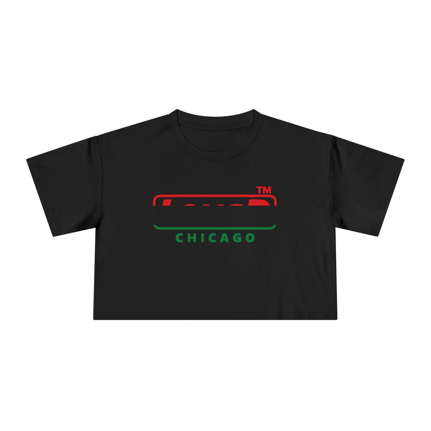 LongD positive horizontal 3-striped Chicago logo crop tee (Juneteenth colors)