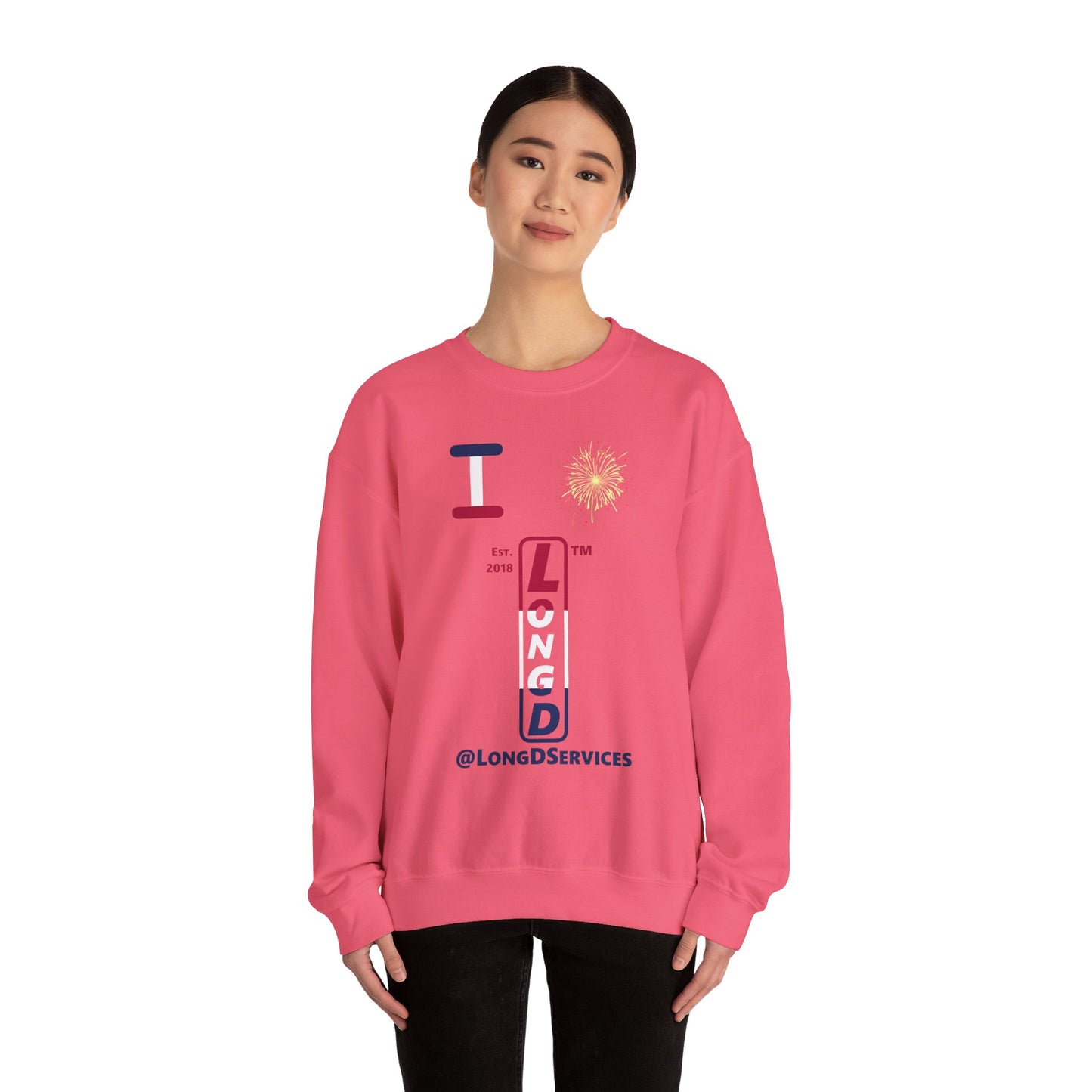 I Burst LongD positive horizontal 3-striped tag upright logo crewneck sweatshirt