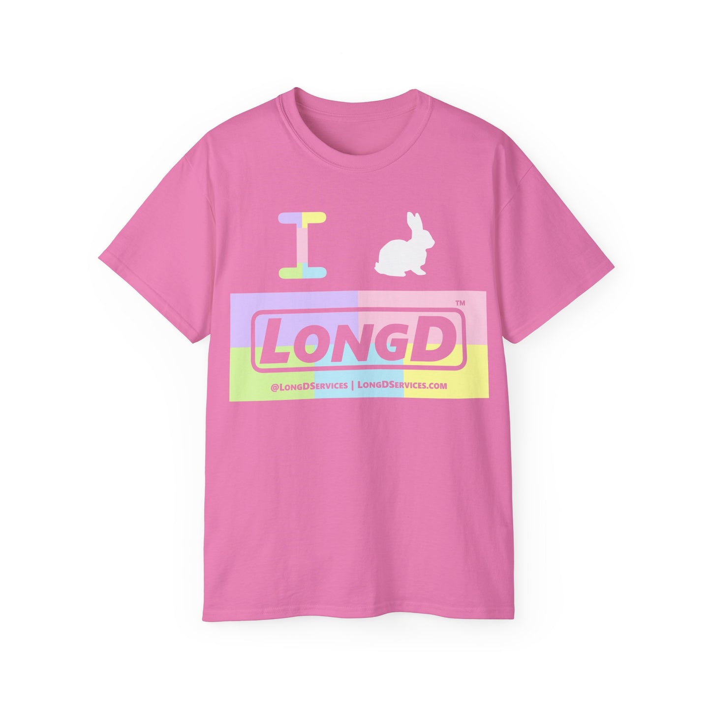 I Bunny LongD® Logo Cotton Tee Easter pastel variety negative text (white Easter Bunny)