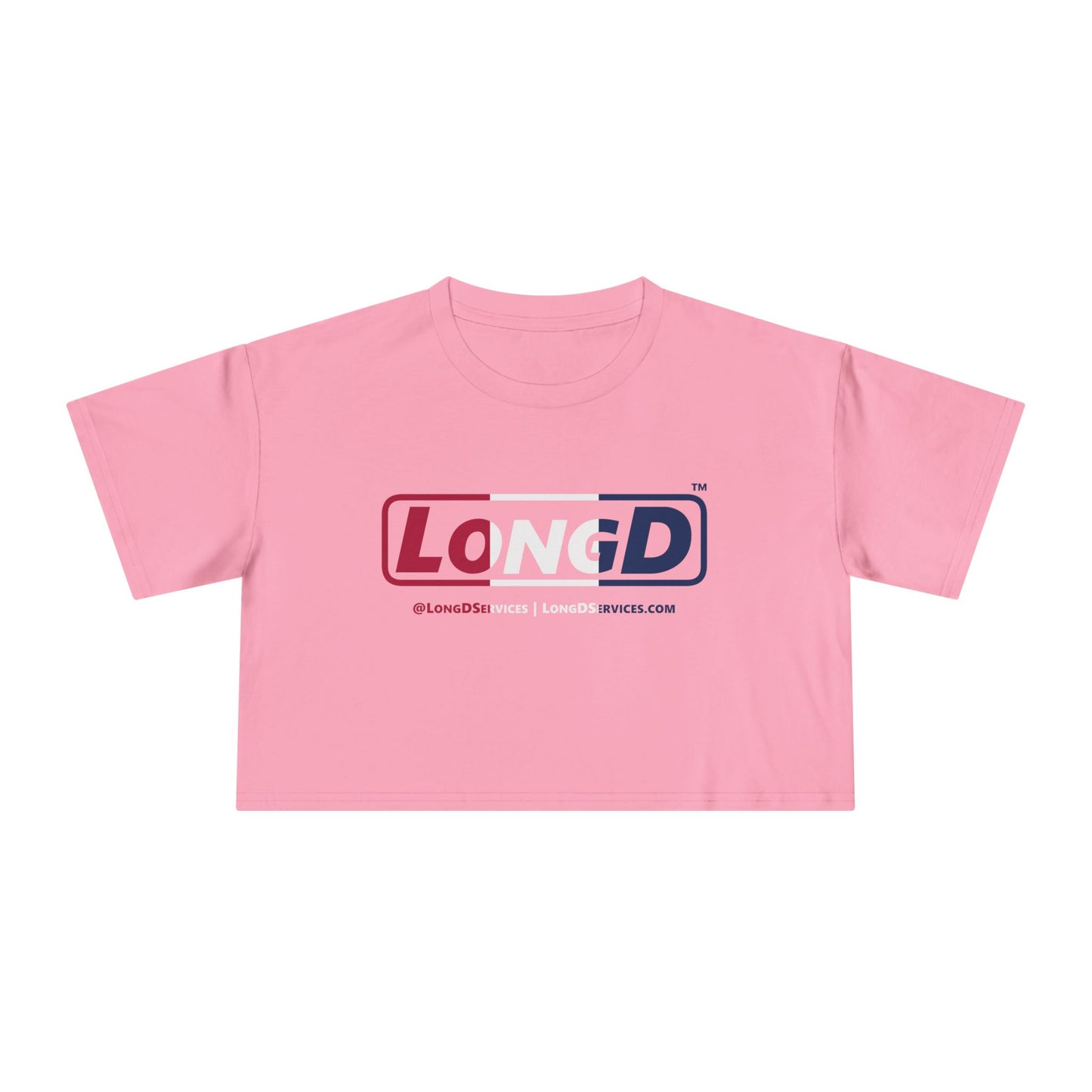 LongD Logo Women's Crop Tee Red, White & Blue positive thirds