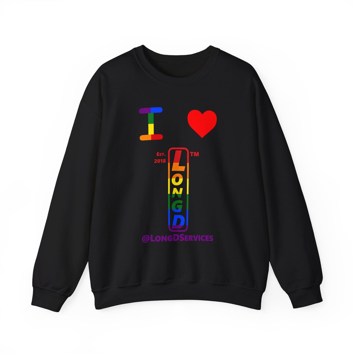 I Luv LongD positive horizontal 6-striped tag upright logo crewneck sweatshirt