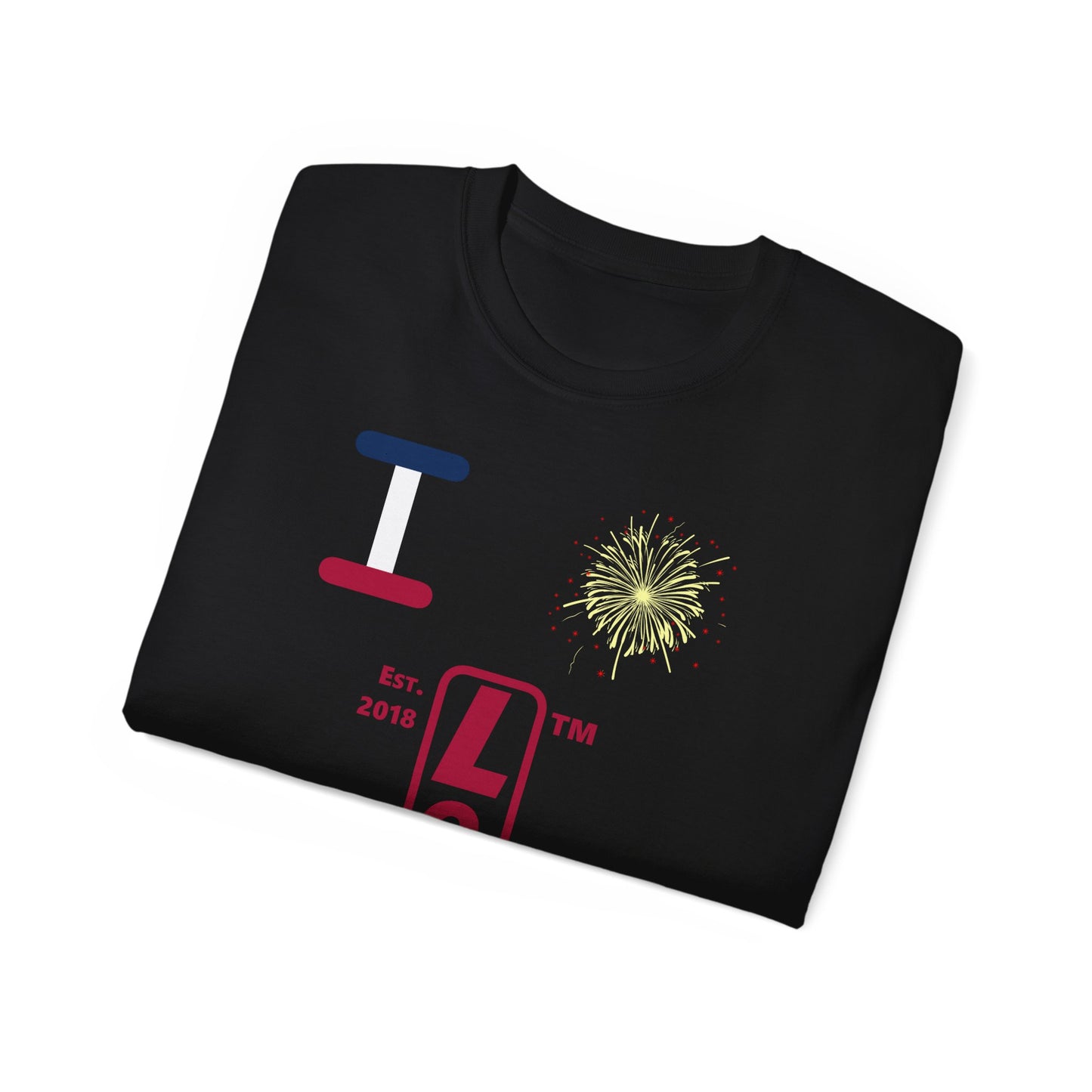 I Burst LongD cotton tee positive horizontal 3-striped Chicago upright logo (Patriotic colors)