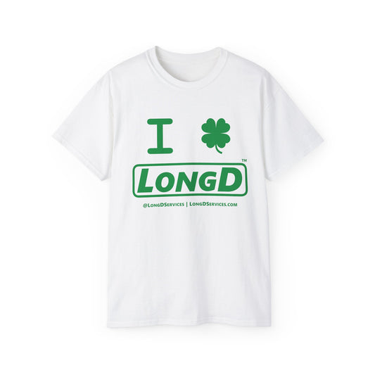 I Clover LongD® Logo Cotton Tee (St. Patrick's Day -Irish Green with 4-leaf clover)