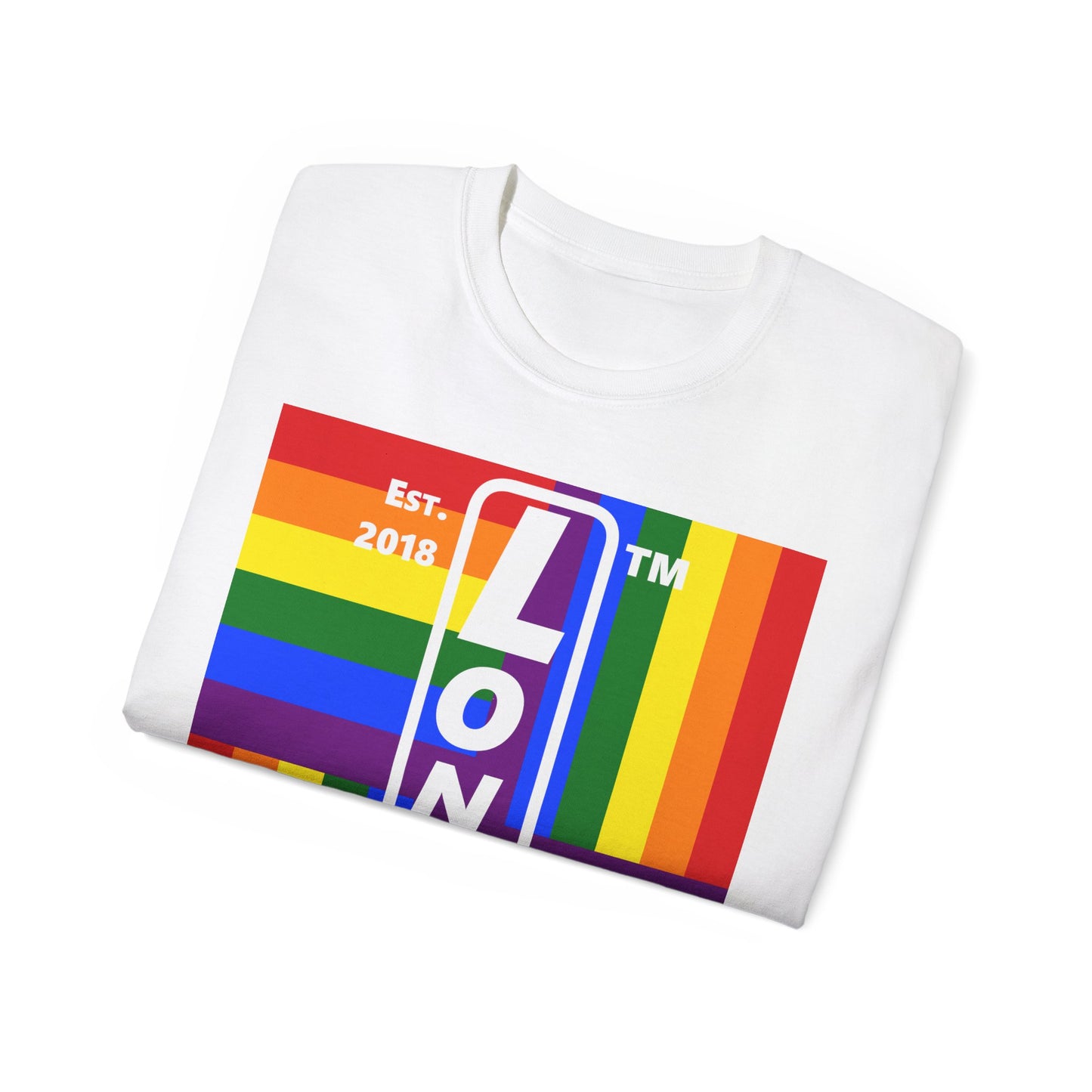 LongD Cotton Tee negative windmill Hyde Park upright logo (Pride colors)