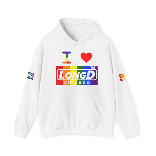 I Luv LongD® negative vertical striped 4-print Chicago logo hoodie (Pride colors)