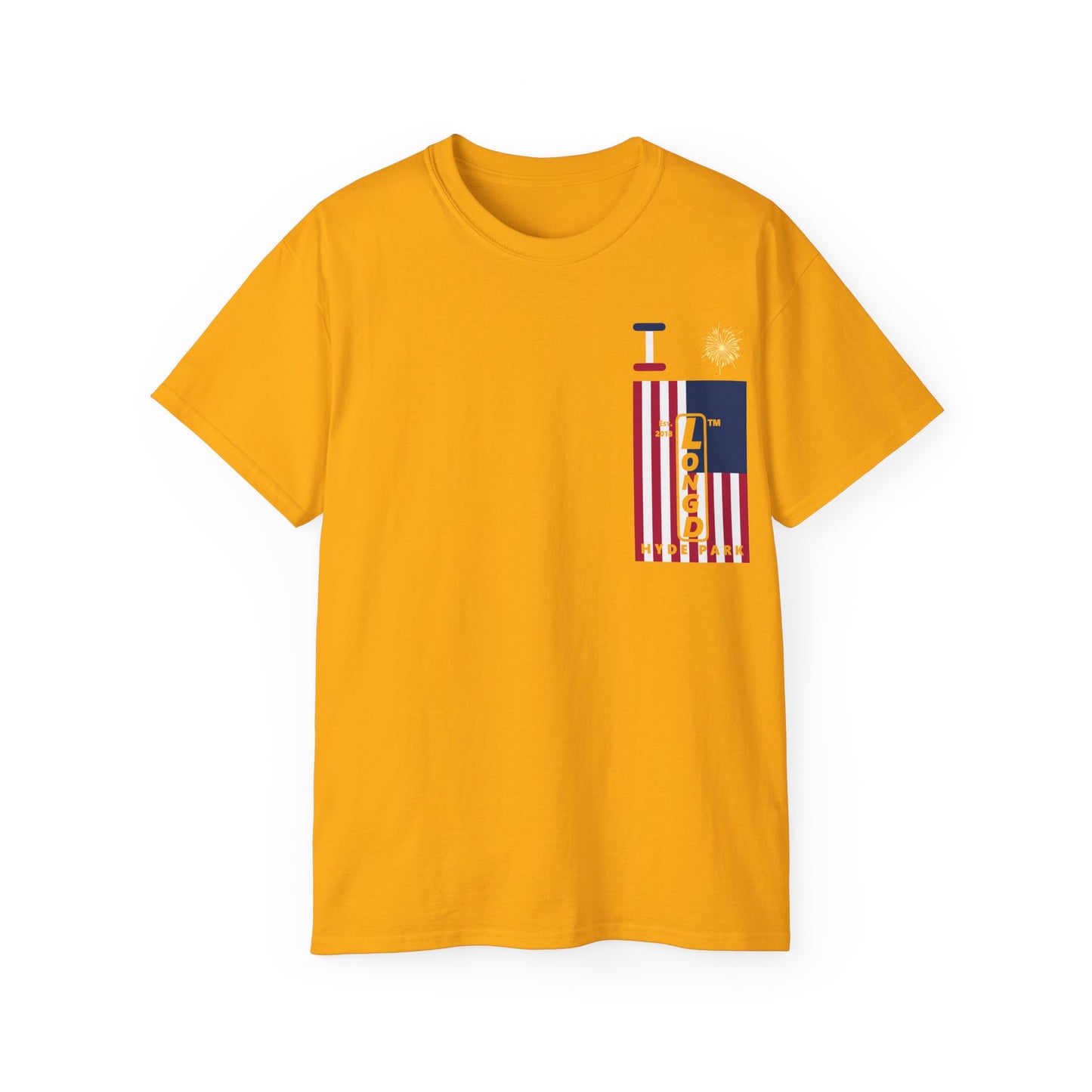 I Burst LongD cotton tee negative cropped flag single-breasted front-back Hyde Park upright logo (Patriotic colors)