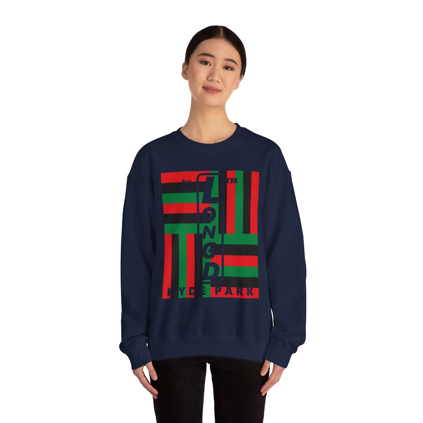 LongD negative windmill Hyde Park upright logo crewneck sweatshirt (Juneteenth colors)