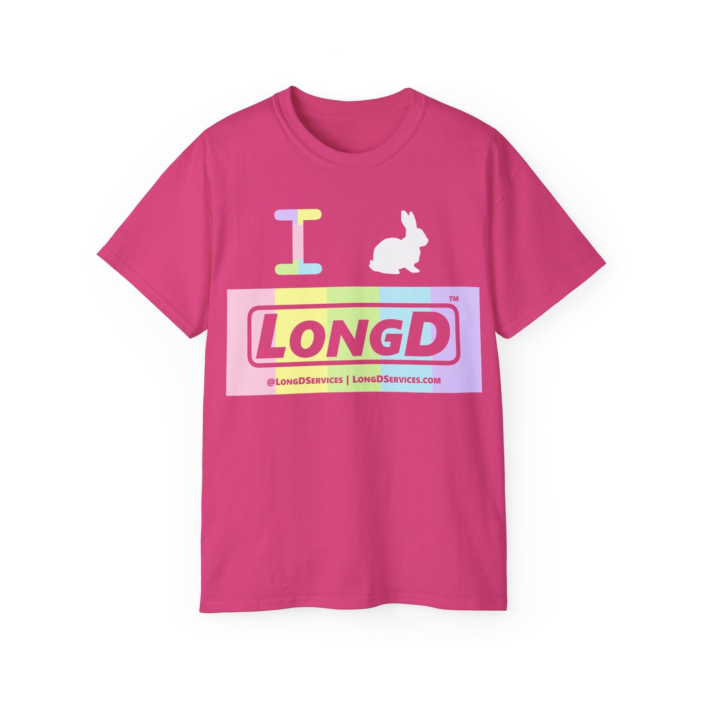I Bunny LongD® Logo Cotton Tee Easter pastel spectrum negative text (white Easter Bunny)