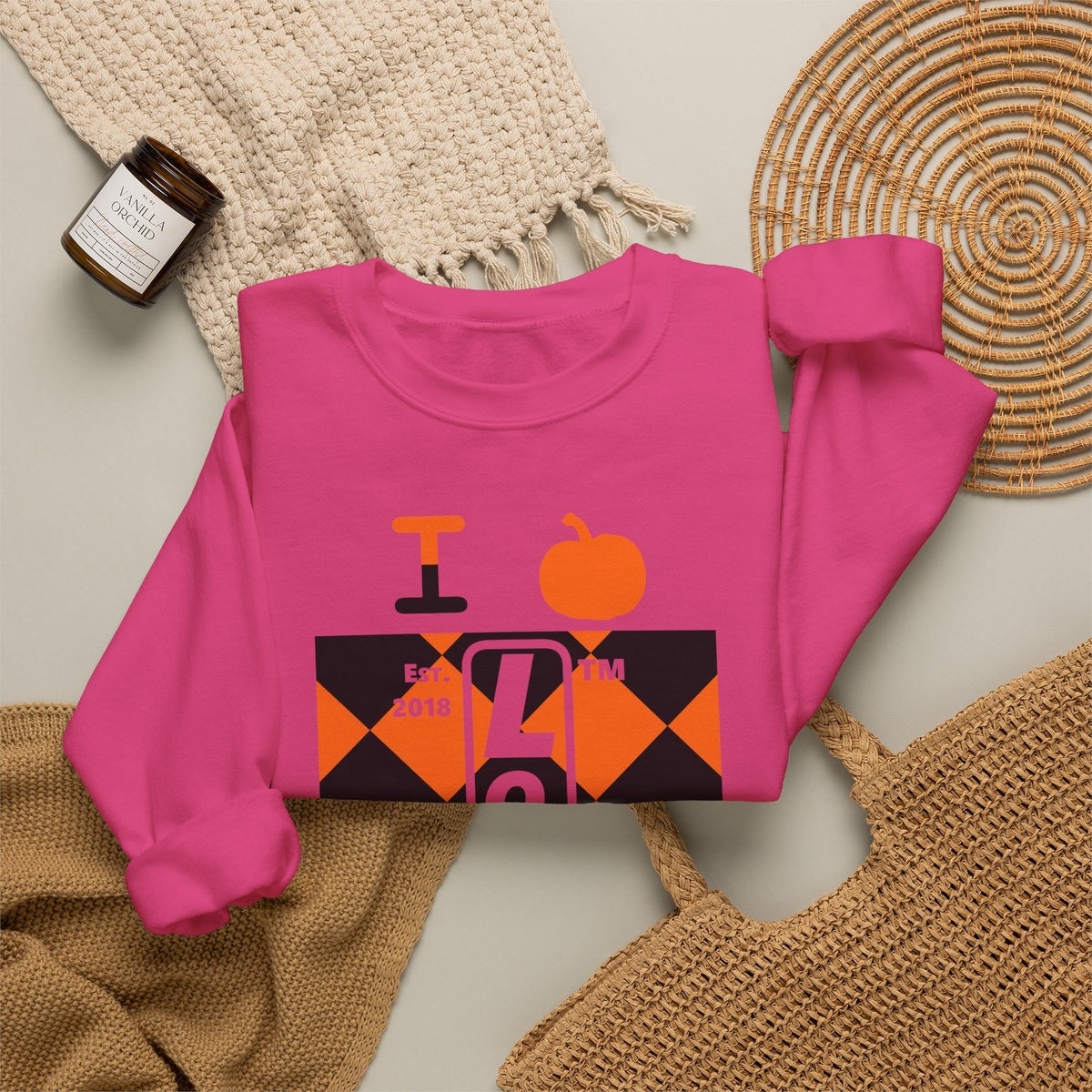 I pumpkin LongD Hyde Park negative upright argyle logo crewneck sweatshirt
