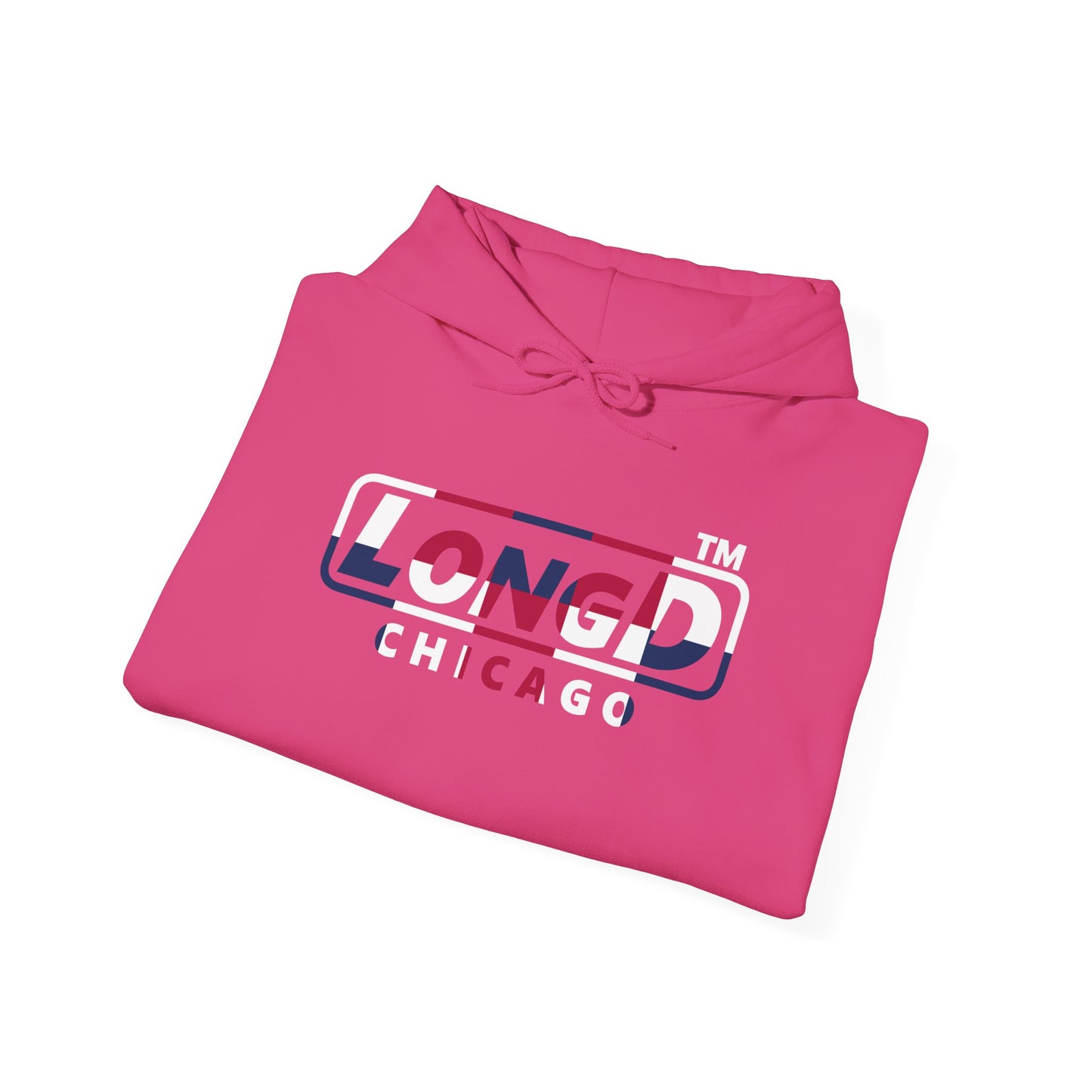 LongD® positive 2x5 Chicago logo hoodie (patriotic colors)