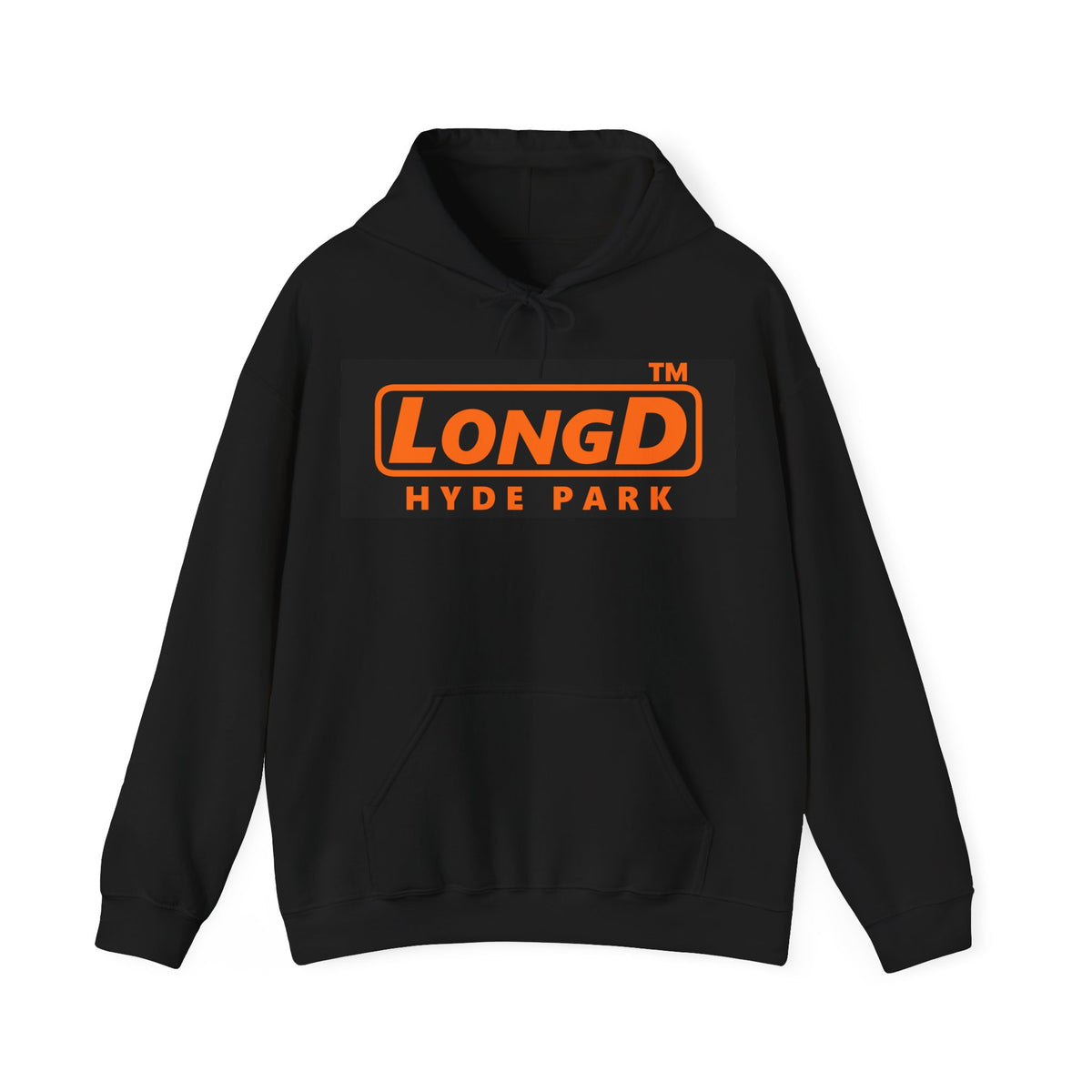 LongD Hyde Park logo orange (FE7518) on Black (000000) (Halloween colors) hoodie