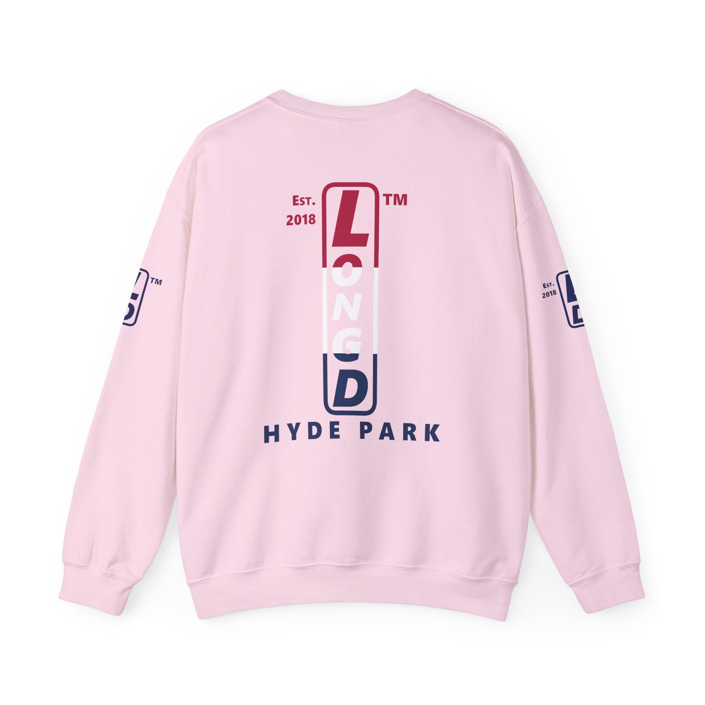 LongD positive horizontal 3-striped Hyde Park upright 4-print single-breasted logo crewneck sweatshirt (patriotic colors)